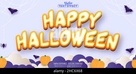 Testo Happy Halloween, effetto testo modificabile in stile cartoon su sfondo viola chiaro Illustrazione Vettoriale