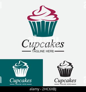 Modello vettoriale per il design del logo Cupcake. Cupcakes panificio icona. Illustrazione Vettoriale