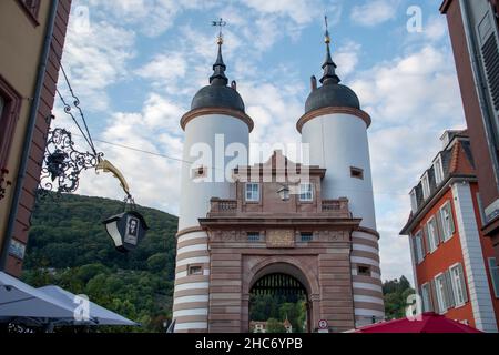 Paesaggio di ingresso ponte a Heidelberg Baden Wurttemburg Foto Stock