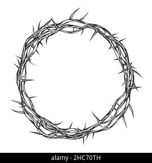 Corona di spine di Gesù Cristo, simbolo religioso pasquale del cristianesimo, spina crocifissione, vettore Illustrazione Vettoriale
