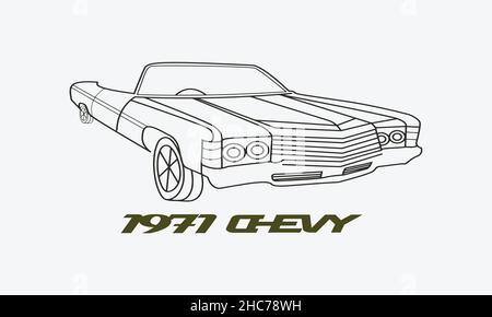 ID articolo: 1687480189 Vintage CAR 1971 chevy illustrazione vettoriale. Auto americana vecchia scuola. Icona retro automatico Illustrazione Vettoriale