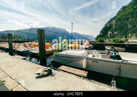 Le barche sul Lago di Garda, Italia Foto Stock