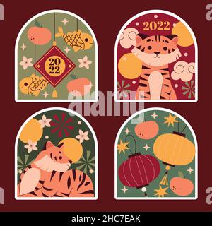 chinese new year stickers collection astratto design vettoriale illustrazione Illustrazione Vettoriale
