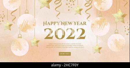 acquerello felice anno nuovo 2022 banner orizzontale astratto disegno vettoriale illustrazione Illustrazione Vettoriale