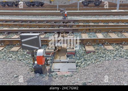 Interruttore ferroviario in primo piano Foto Stock