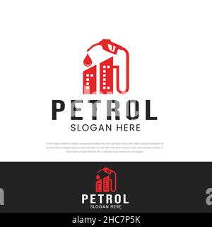 Logo pompa benzina modello città, icona, simbolo, illustrazione, semplice Illustrazione Vettoriale