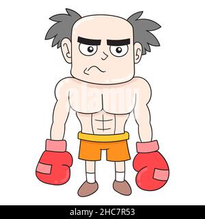 pigro fronte vecchio boxer indossare guanti da boxe, illustrazione vettoriale art. doodle icona immagine kawaii. Illustrazione Vettoriale