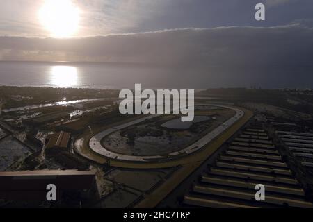 Una vista aerea della zona fieristica e dell'ippodromo del Mar, sabato 25 dicembre 2021, a del Mar, California Foto Stock