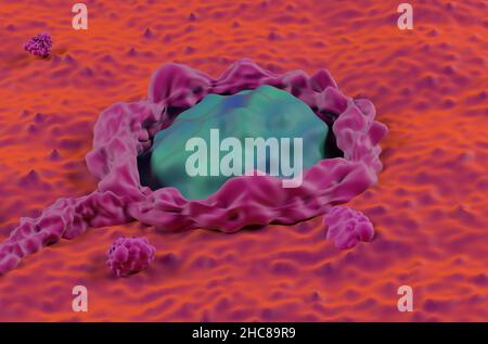 Colon canceroso superficie super macro cancro colorettale closeup vista 3D illustrazione Foto Stock