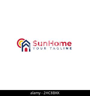 Design moderno e semplice con logo Sun Home House Illustrazione Vettoriale