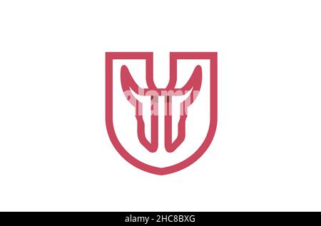 Illustrazione creativa del disegno del logo dello scudo di toro astratto Illustrazione Vettoriale