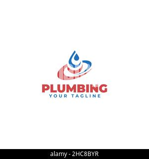 Design moderno e piatto con logo Plumbing Water Illustrazione Vettoriale