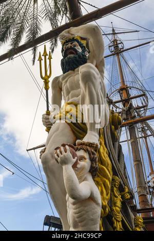 Arco di Galleon Nettuno, fedele ricostruzione di un galeone spagnolo del 1600, costruito appositamente per il film 'Pirati' di Roman Polanski Foto Stock