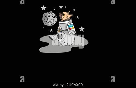 modello vettoriale monogramma di disegno del carattere del gatto astronauta Illustrazione Vettoriale