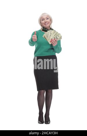 in donna growth.happy piena con fatture del dollaro. Foto Stock