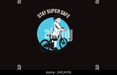 soggiorno super safelittle rider in bicicletta t-shirt monogramma testo modello vettoriale Illustrazione Vettoriale