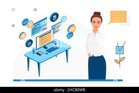 Piattaforma per corsi di formazione e formazione online. Sviluppo e formazione di competenze programma di studio digitale Illustrazione Vettoriale