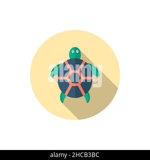Tartaruga marina vettore icona animale, disegno piatto, ombra lunga Illustrazione Vettoriale