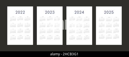 calendario 2022 2023 2024 2025 modello individuale in stile minimalista alla moda. La settimana inizia la domenica. Illustrazione Vettoriale