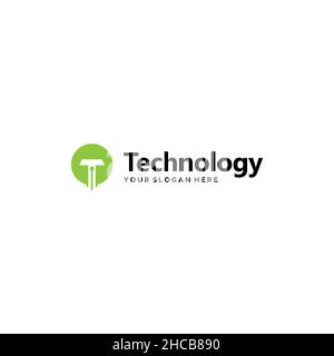 Logo Flat Letter Mark Initial T Technology Illustrazione Vettoriale