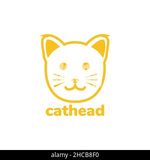 faccia cute giallo gatto logo disegno vettore grafico simbolo icona segno illustrazione idea creativa Illustrazione Vettoriale