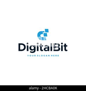 Design del logo Flat Letter Mark Initial D Digital bit Illustrazione Vettoriale