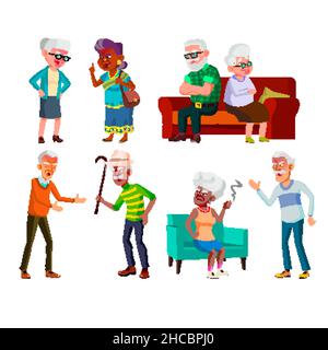 Old Women and Men coppia quartreling set Vector Illustrazione Vettoriale