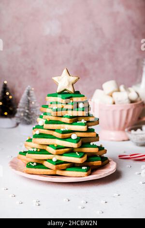 Torta al cioccolato bianco decorata a Natale con spruzzatori a forma di stella Foto Stock