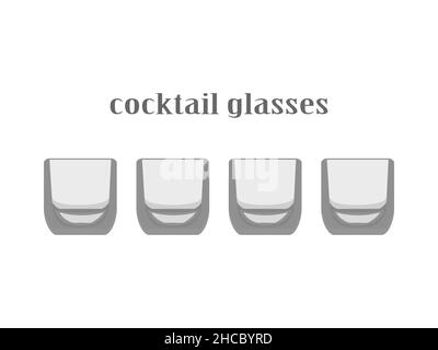 Occhiali da cucina cartoon colection. Bicchieri da vino, bicchieri da flute, bicchieri da cocktail. Bere utensili icone bicchieri oggetti elementi isolati su bianco ba Illustrazione Vettoriale