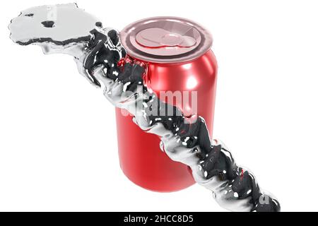 3D getto di fusione a spruzzo di mercurio tossico inossidabile colpisce con forza il contenitore di alluminio Foto Stock