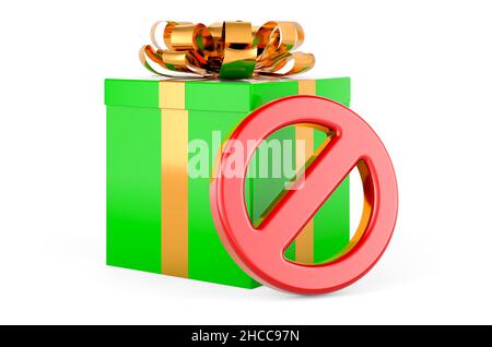 Segno vietato con confezione regalo, 3D rendering isolato su sfondo bianco Foto Stock