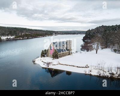 Vecchia chiesa in pietra a West Boylston, Massachusetts Foto Stock