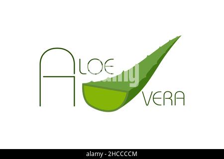 Icona con il logo verde Aloe vera per l'etichetta del prodotto biologico naturale. Aloe vera foglia segno per cosmetico o crema idratante modello di confezionamento. Illustrazione Vettoriale