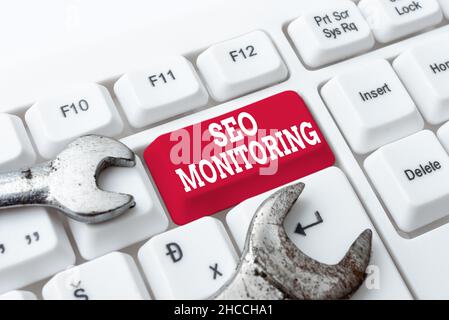 Didascalia testo che presenta monitoraggio sede. Business showcase monitoraggio dei progressi della strategia effettuata nella piattaforma creazione di una nuova password di account Foto Stock