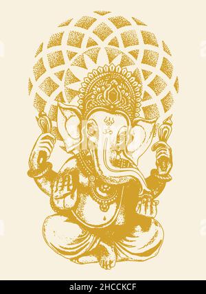 Disegno o schizzo di dio indù Signore Shiva figlio Signore Ganesha contorno illustrazione modificabile Foto Stock