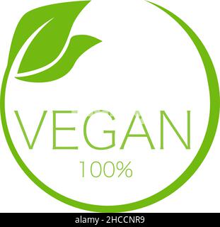 Illustrazione vettoriale dell'icona vegana su sfondo bianco. Simbolo per adesivi, etichette e logo Illustrazione Vettoriale