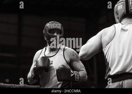 Partita di boxe amatoriale a Omaha, Nebraska, USA Foto Stock