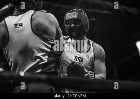 Partita di boxe amatoriale a Omaha, Nebraska, USA Foto Stock