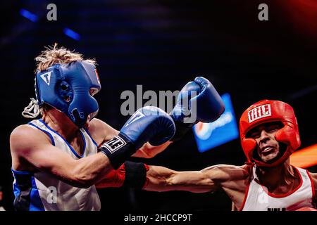 Partita di boxe amatoriale a Omaha, Nebraska, USA Foto Stock