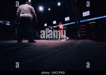 Partita di boxe amatoriale a Omaha, Nebraska, USA Foto Stock