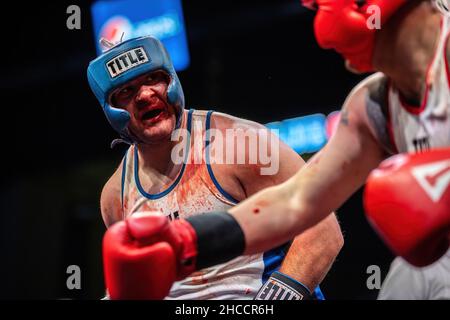 Partita di boxe amatoriale a Omaha, Nebraska, USA Foto Stock