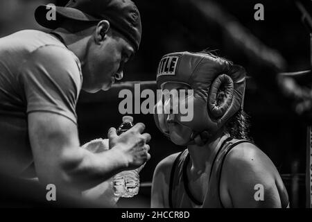 Partita di boxe amatoriale a Omaha, Nebraska, USA Foto Stock