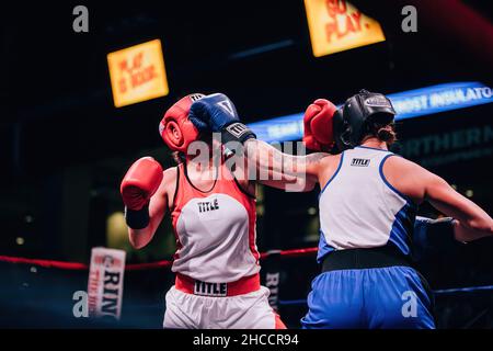 Partita di boxe amatoriale a Omaha, Nebraska, USA Foto Stock