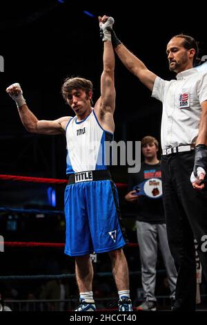 Partita di boxe amatoriale a Omaha, Nebraska, USA Foto Stock