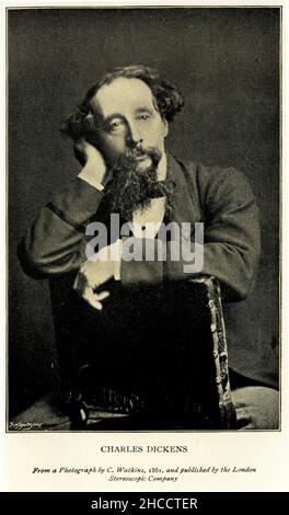Ritratto di Charles Dickens circa 1861, da un libro di epoca vittoriana su Dickens Foto Stock