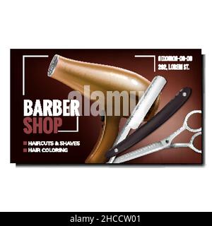 Barber Shop attrezzatura promozione Banner Vector Illustrazione Vettoriale