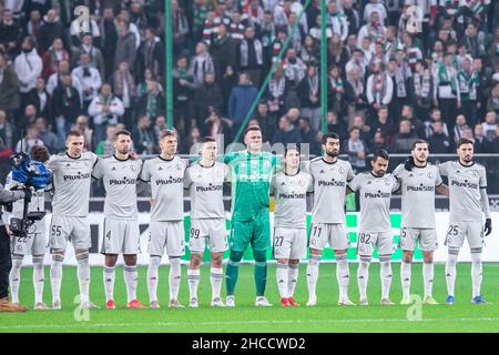 Varsavia, Polonia. 28th Nov 2021. Giocatori di Legia visti durante la partita polacca PKO Ekstraklasa League tra Legia Warszawa e Jagiellonia Bialystok al Maresciallo Jozef Pilsudski Legia Warsaw Municipal Stadium.Final Score; Legia Warszawa 1:0 Jagiellonia Bialystok. (Foto di Mikolaj Barbanell/SOPA Images/Sipa USA) Credit: Sipa USA/Alamy Live News Foto Stock