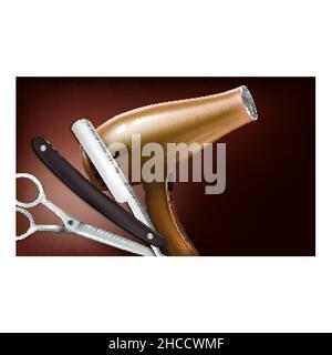 Barber Shop attrezzatura promozione Banner Vector Illustrazione Vettoriale