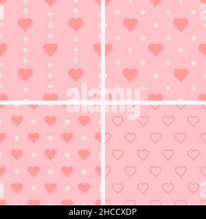 Set di pattern senza giunture con cuori, illustrazione vettoriale Illustrazione Vettoriale