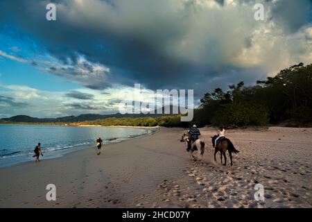 Equitazione a Playa Conchal, Guanacaste, Costa Rica Foto Stock